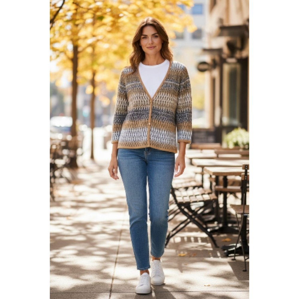 Pendleton Abstract Linen Knit Cardigan Sweater Neutral size S Artsy Workwear
